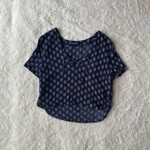 Brandy Melville navy blue patterned short sleeve blouse